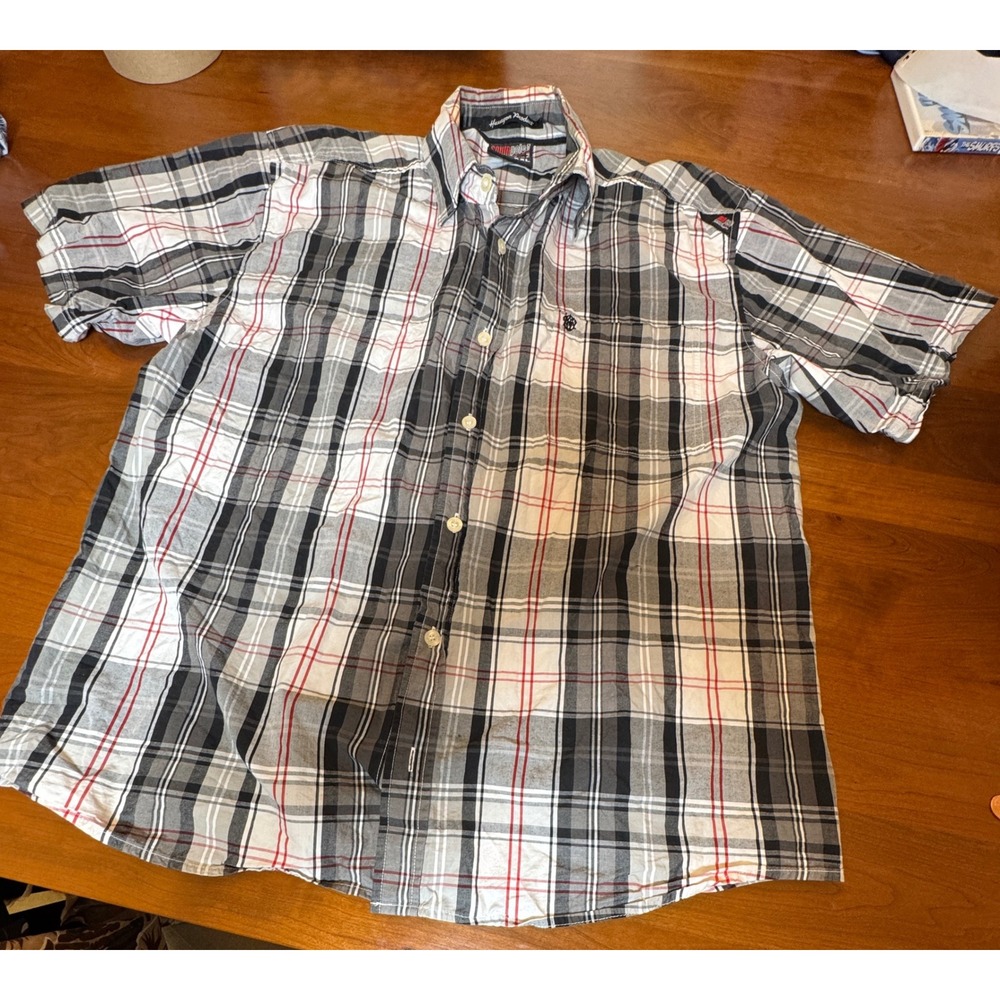Southpole Mens XXL Plaid Short Slv Button Down Shirt Black White Red Streetwear